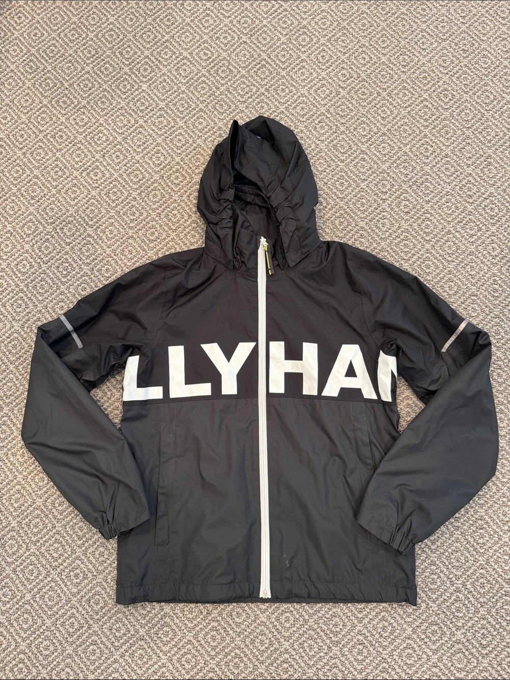 Helly Hansen Black Kids Hooded Rain Jacket with White Chest Logo